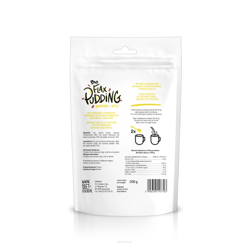 Diet Food – Engroshandel Buddinger – Bio Flax Pudding med æble og banan 200 g1