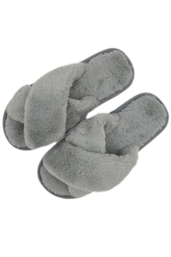 Hana - Wholesale Slippers - Women's - Solid Cross Faux Fur Slippers4
