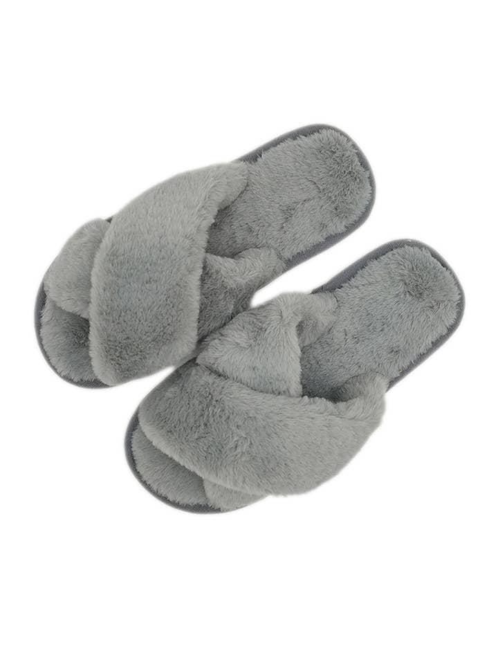 Hana - Wholesale Slippers - Women's - Solid Cross Faux Fur Slippers4