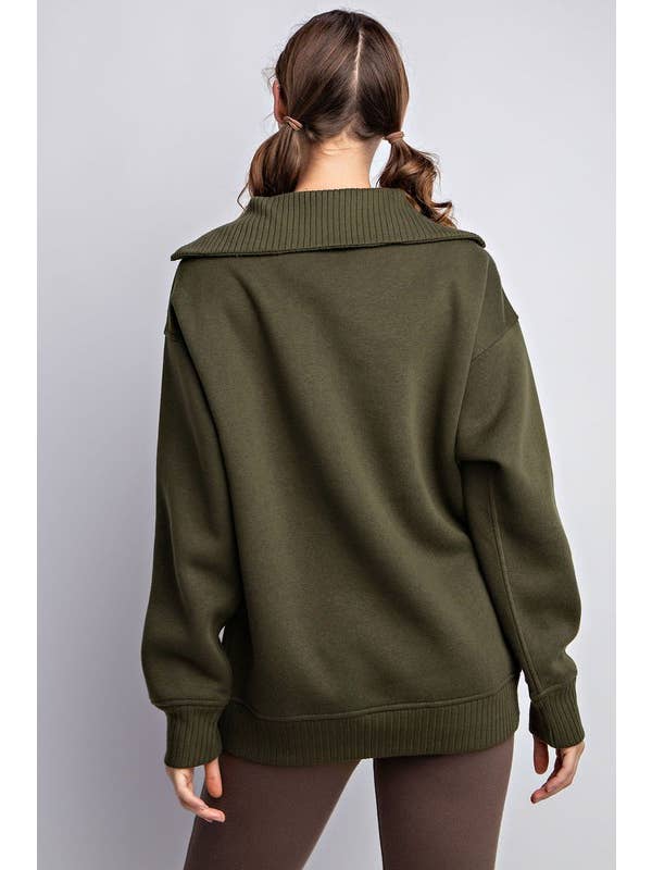 Sunday Morning - Wholesale Sweatshirt - Women's - T969737 RIBBED MOCK NECK FRENCH TERRY PULLOVER