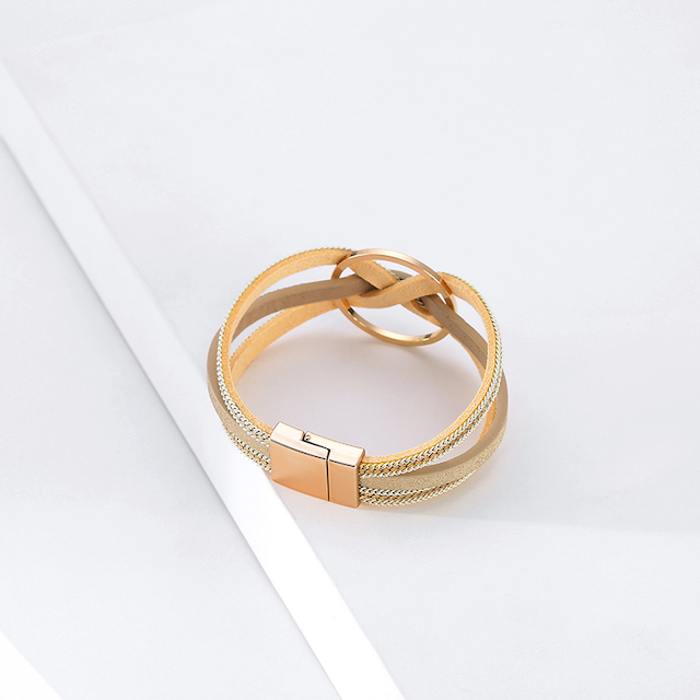 Pretty Persuasions - Wholesale Bangle Bracelet - B22096 Interlocked Ring PU Leather Wrap Bracelet7