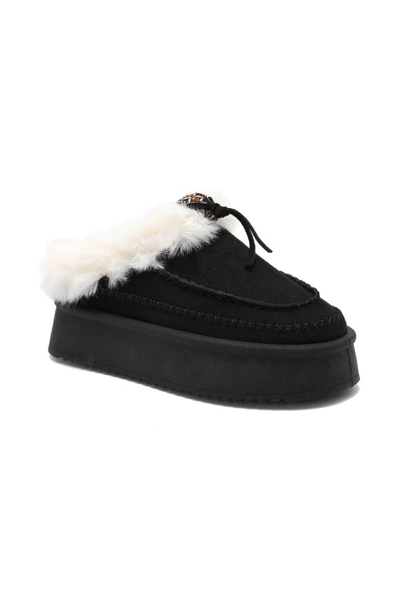 Joia Paris - Wholesale Mules - Women's - Fur-lined mules with thick sole and braided strap RU-218