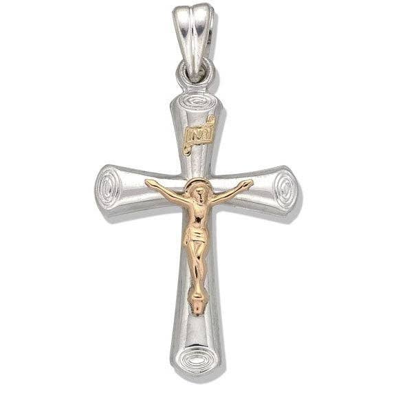 Sterling Silver & 14KT Yellow Gold Crucifix - 1 1/4 X 13/16 Inch for wholesale by NYMAN JEWELERS