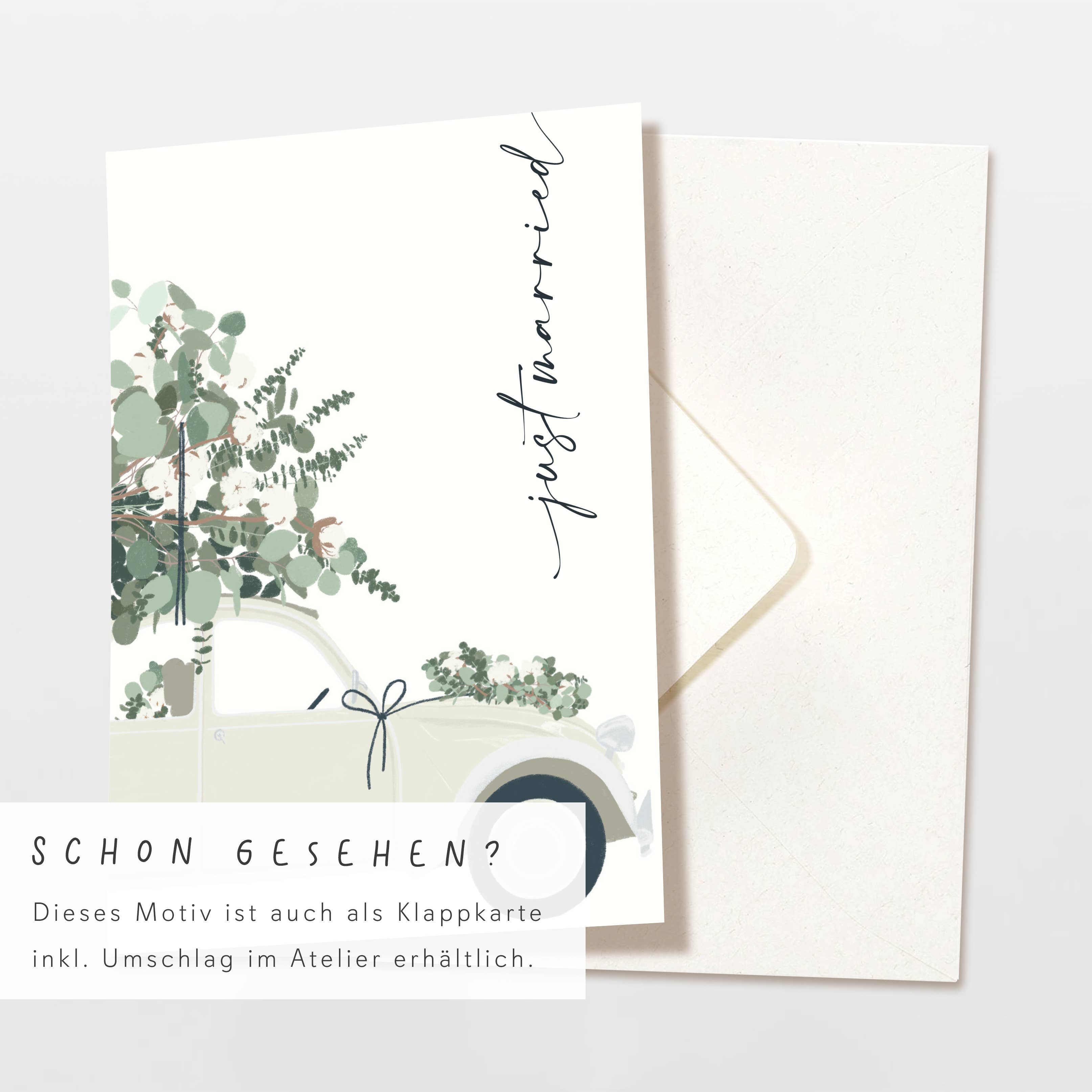 Wildblumen Atelier - Wholesale Wedding Card - Just married car postcard with eucalyptus, FSC certified4