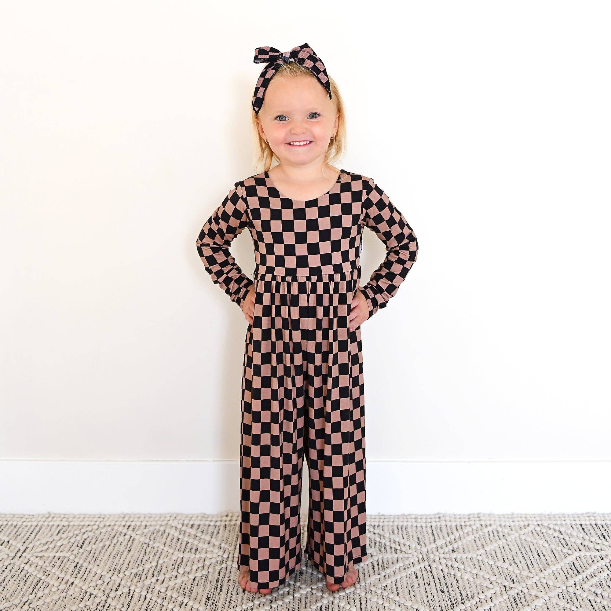 Gigi and Max - Wholesale Jumpsuit - Baby - Bentley WIDE LEG ROMPER Bamboo Checks Kids Clothing Outfit1