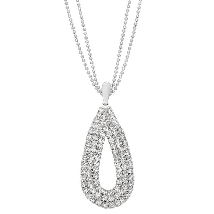 Collana con ciondolo a goccia d'acqua in cristallo a 3 file, placcata in argento per la vendita all'ingrosso da parte di Luxe on Main LLC