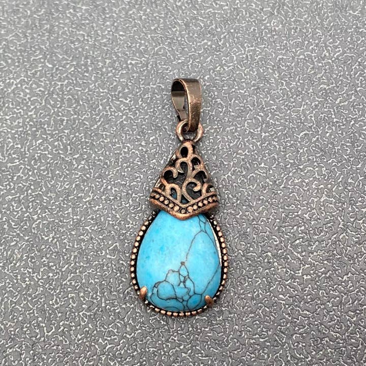 Mio Queena - Wholesale Individual Charm/Pendant - Drop-shaped Natural Stone Bronze Charms (Single Pendant) -CS36