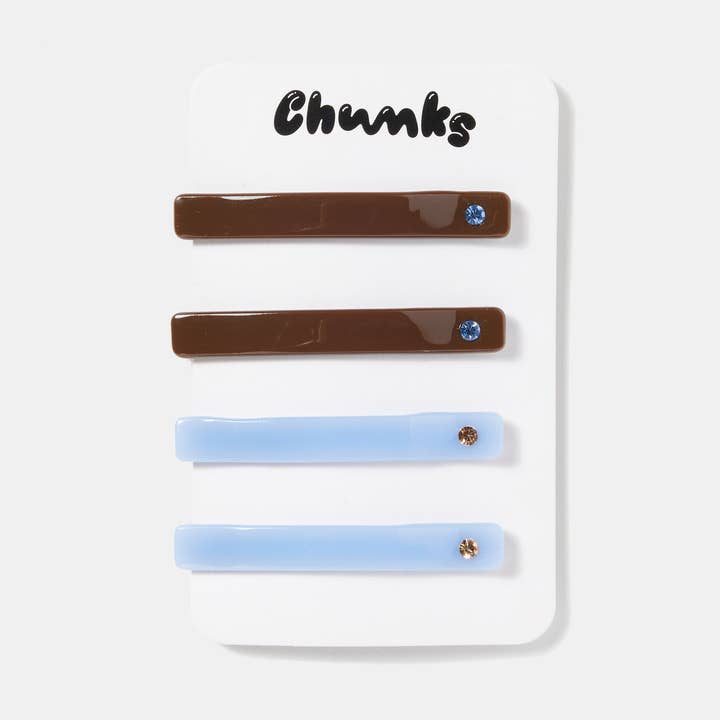 Slides in Chocolate + Periwinkle for wholesale by CHUNKS