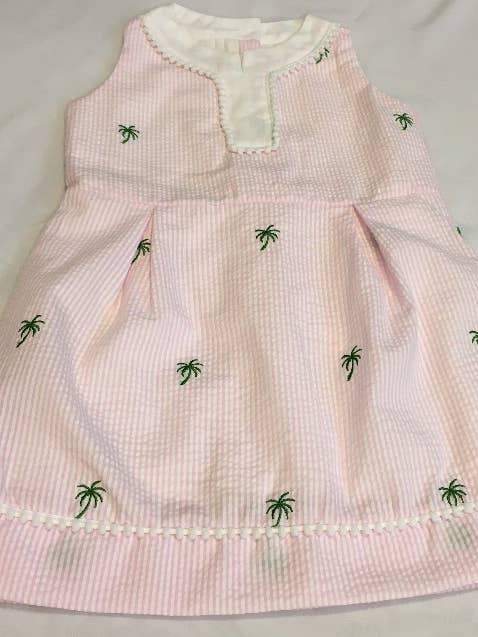 Pink Seersucker Palm Party Dress for wholesale by Fox Chase Children
