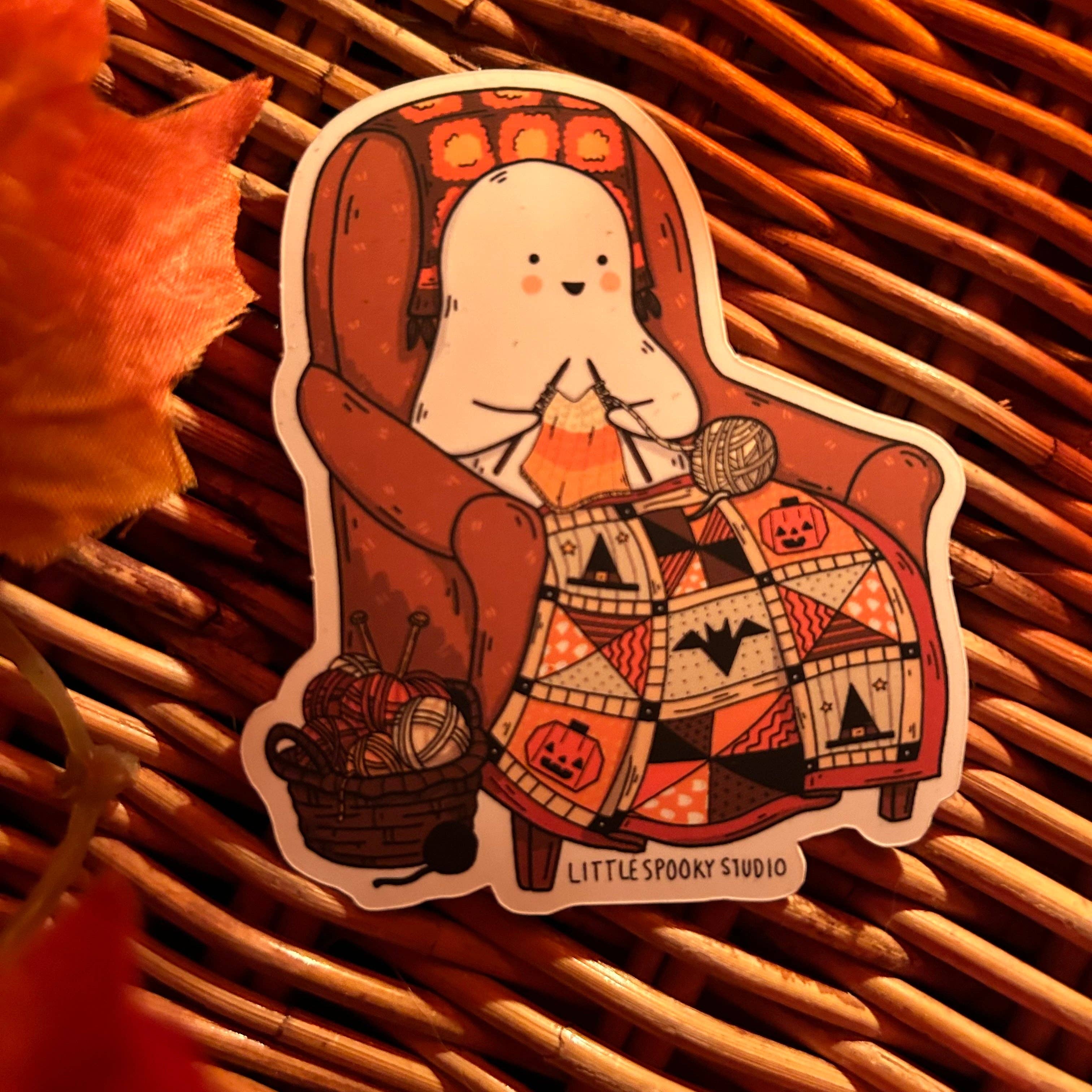 Little Spooky Studio - Wholesale Sticker - Knitting Ghostie Sticker1