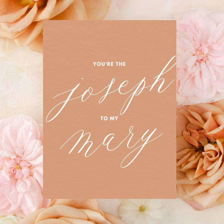 Biglietto di auguri cattolico per San Valentino, «You're the Joseph to my Mary» per la vendita all'ingrosso da parte di Pietà Paperie