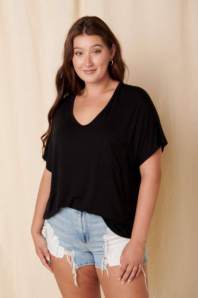 mittoshop - Wholesale T-Shirt - Women's - BT5074PL-PLUS BAMBOO FABRIC POCKET V-NECK TEE1