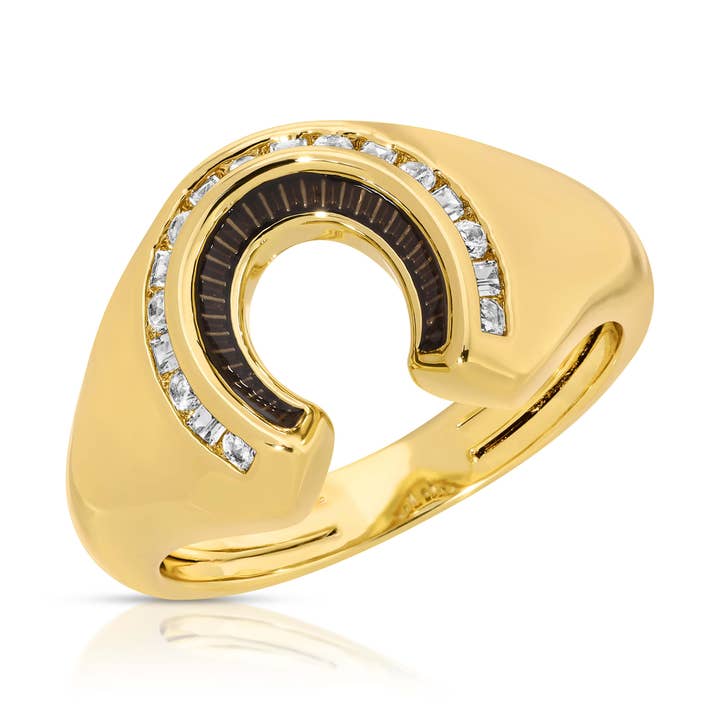 Bague à chevalet Good Luck en forme de fer à cheval, gris pour la vente par Glamrocks Jewelry