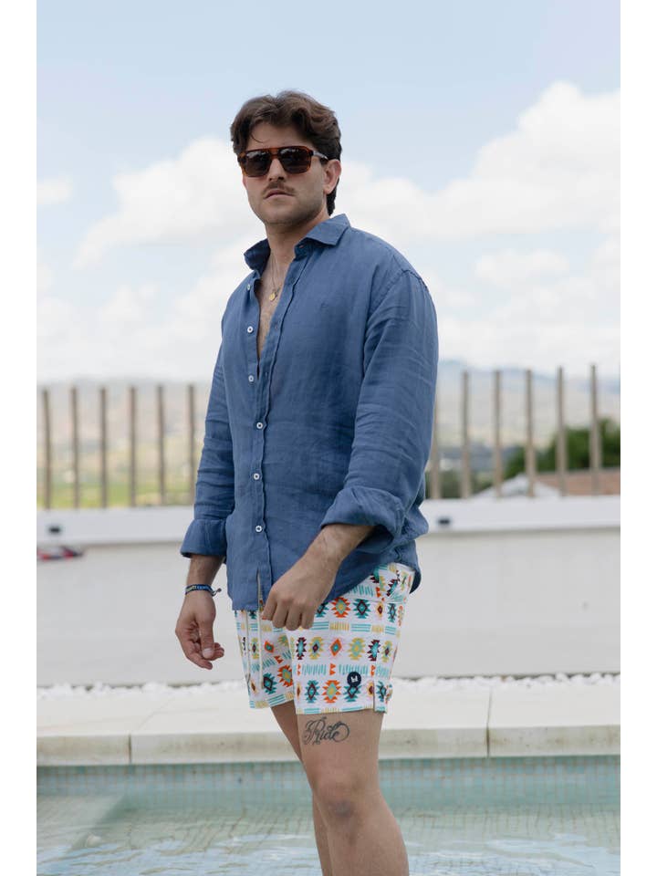 Custi Mikelo - Wholesale Button Down Shirt - Men's - Blue Linen Shirt | Lanzarote