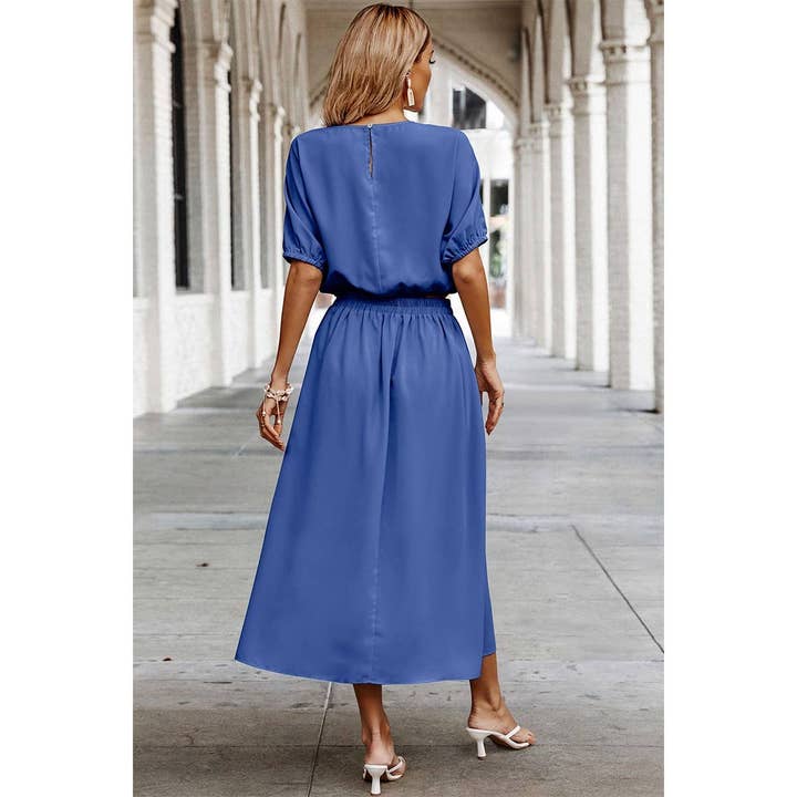 Elings - Wholesale Top & Skirt Set - Women's - Two Pieces Solid Color Loose Puff Sleeve Pleated Sets14