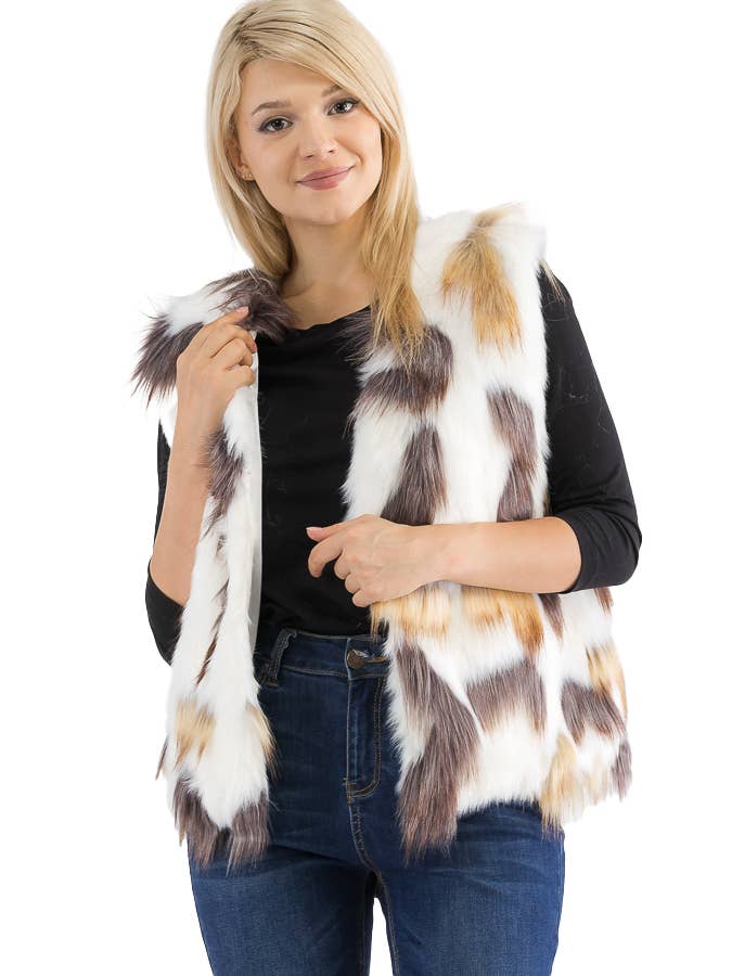 Cap Zone - Wholesale Outerwear Vest - Women's - Multicolor Satin Lined Faux Fur Vest with Hook Fasteners