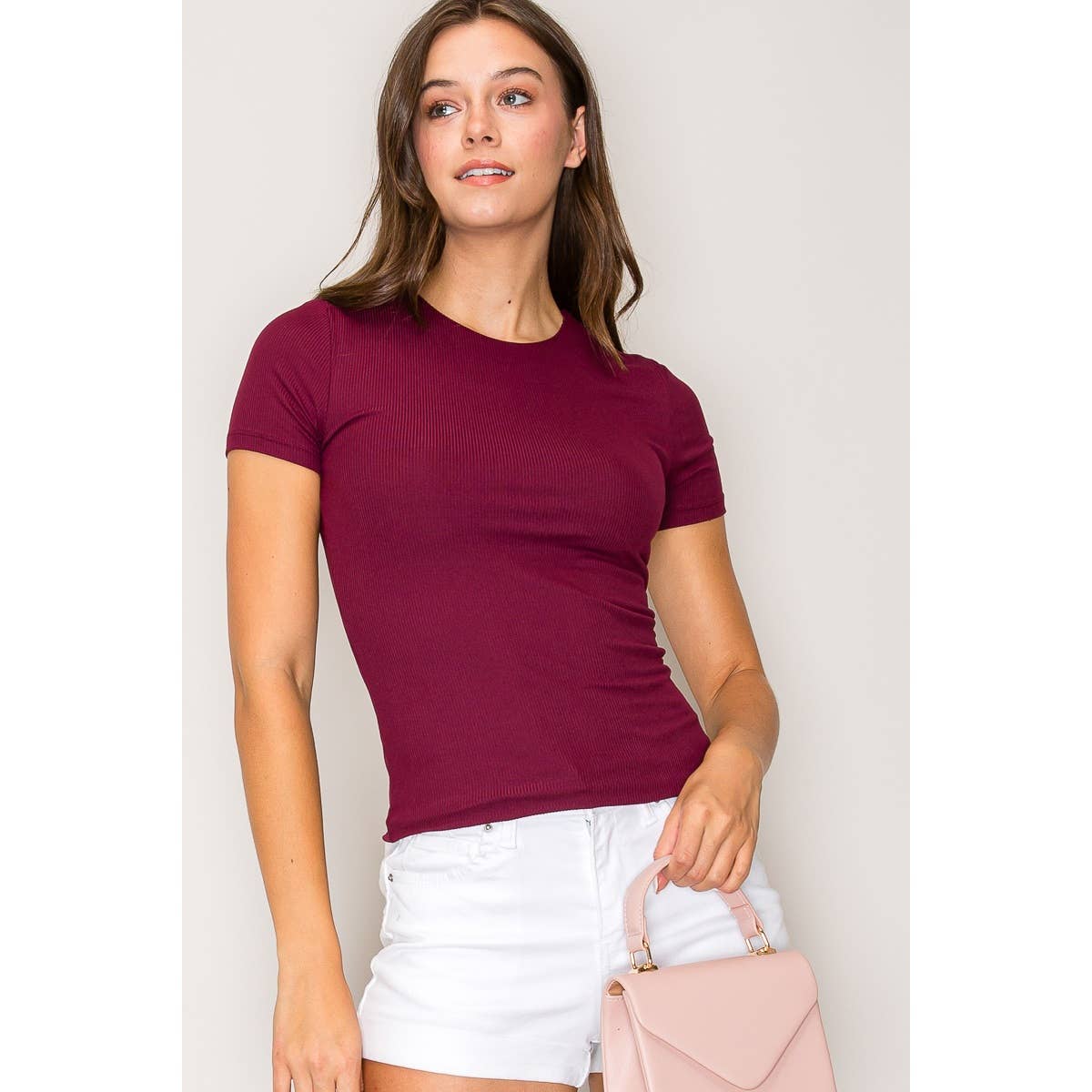 Popular 21 - Vente Haut en maille – femme - T-shirt en tricot à manches courtes et col haut à double couche1