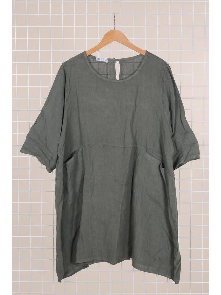 la maison des fibres naturelles - Wholesale Dress – Women's - Short linen dress with round neck 100% linen 671943