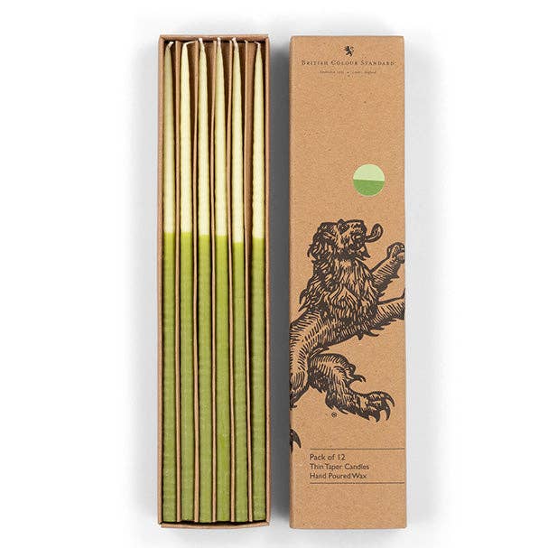 Thin Taper Candles - Two-Tone in Pistachio and Eau De Nil for wholesale by BRITISH COLOUR STANDARD