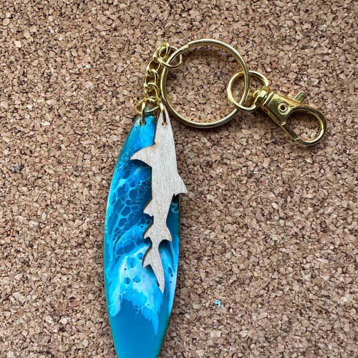 SeaLion Resin - Wholesale Keychain - Unisex - Surfboard Shark Keychain ~ Ocean them ~custom branded ~ wood6