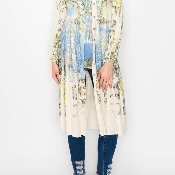 FLOWY LONG JACKET WITH LACE TRIMMING-4684 BG-RENASSIANCE for wholesale by Origami Apparel ~ Lace and Crochet inspired