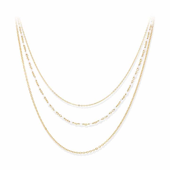 Vergoldete Silberkette mit kleinen weißen Mondsteinperlen für den Großhandel von ORUS BIJOUX