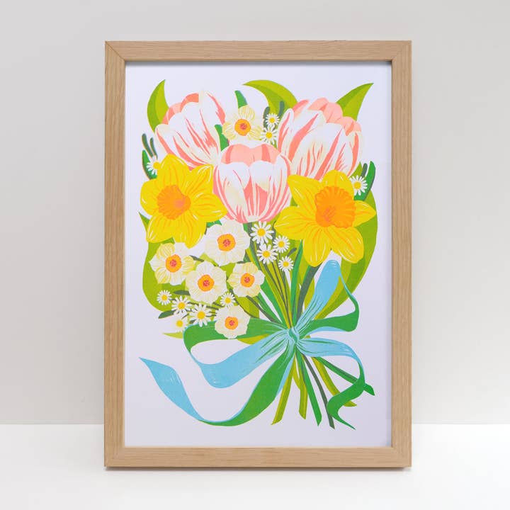 Bouquet de Printemps | Impression Risograph A3, Art Mural Floral pour la vente par Printer Johnson Ltd