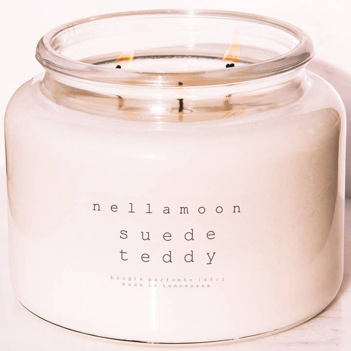 suede teddy lumière candle: vanilla, marshmallow, pumpkin spice + caramel for wholesale by nellamoon