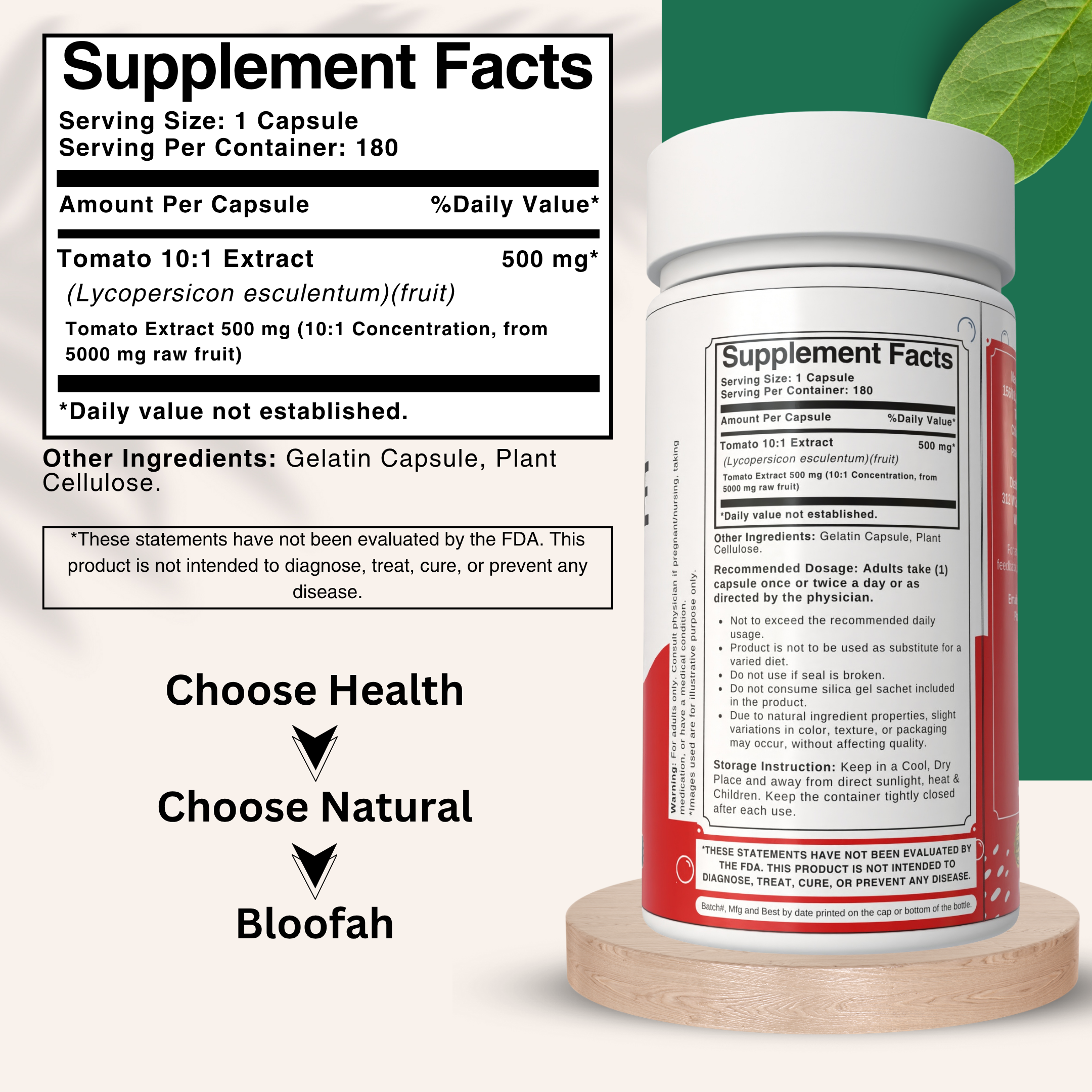 Bloofah - Wholesale Oral Supplement/Vitamin - Lycopene Supplement 500mg Tomato Fruit Extract Capsules  1