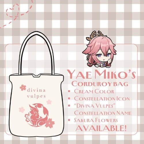 Borsa Tote in Velluto a Coste Yae Miko - Serie Moderna AU Genshin Impact per la vendita all'ingrosso da parte di Studio Ayu