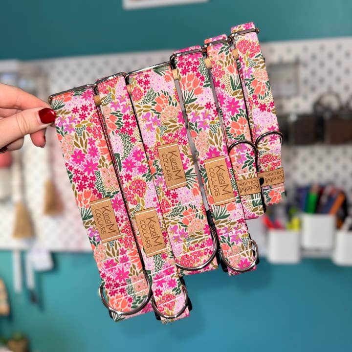 K and M Collars - Wholesale Pet Collar - Dog - Magical Meadow Pink Flowers Dog Collar, Pet Accessory1