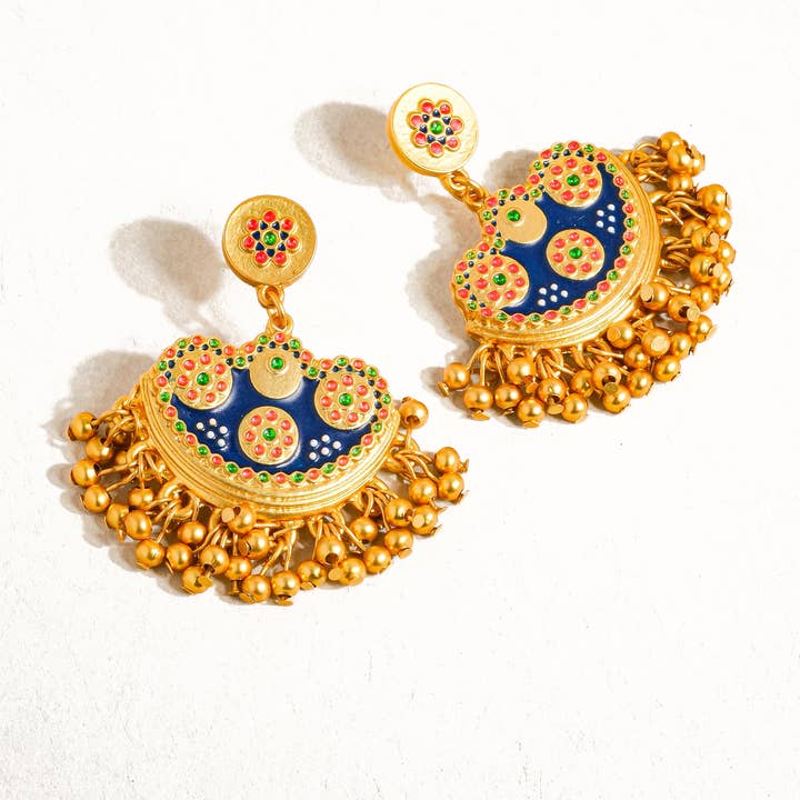 Multi Colored Jacqueline 18K Gold Bohemian Half Moon Tassel Earring for wholesale on Faire