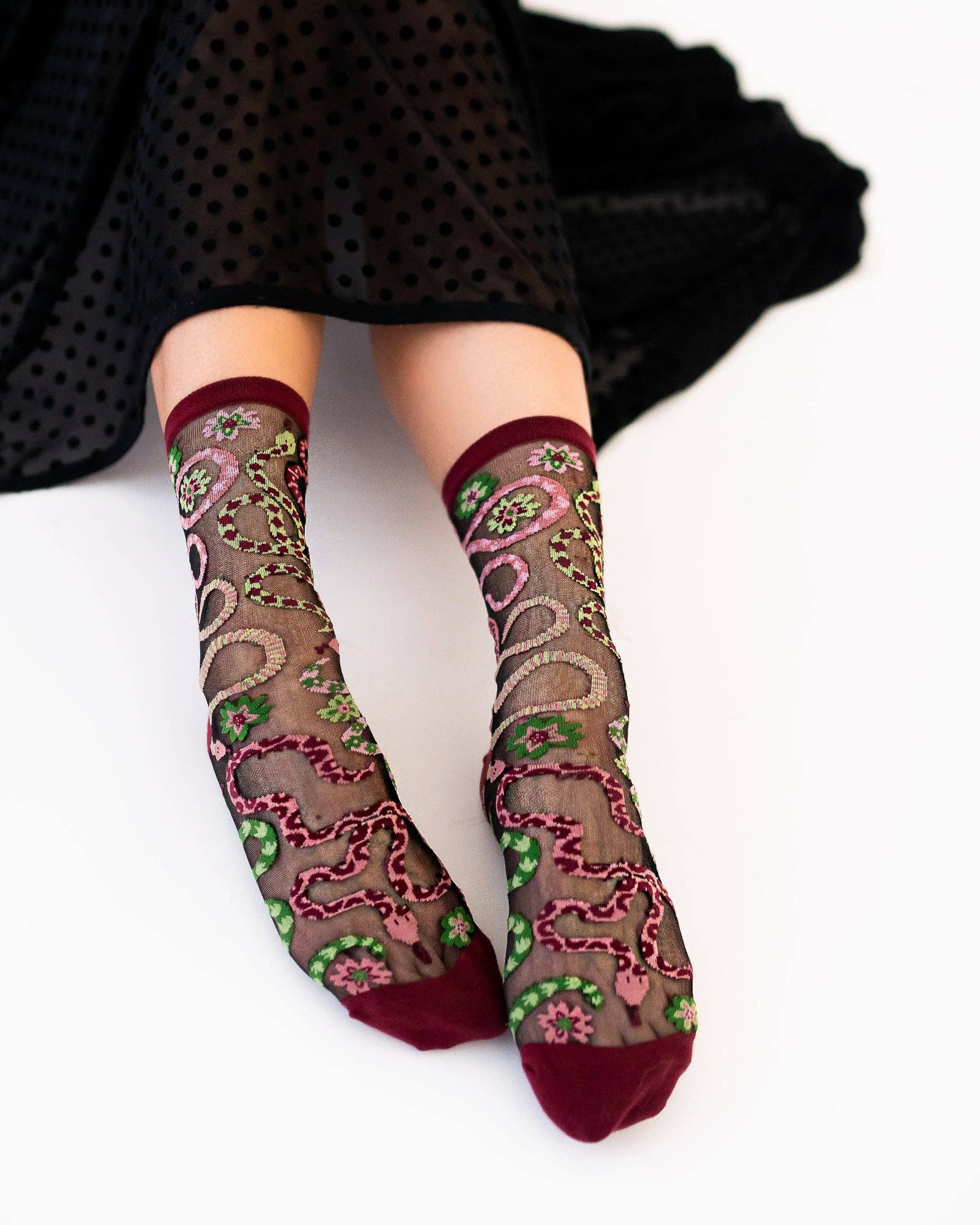 Sock Candy - Wholesale Socks - Women's - Serpentine Floral Black Sheer Crew Sock4