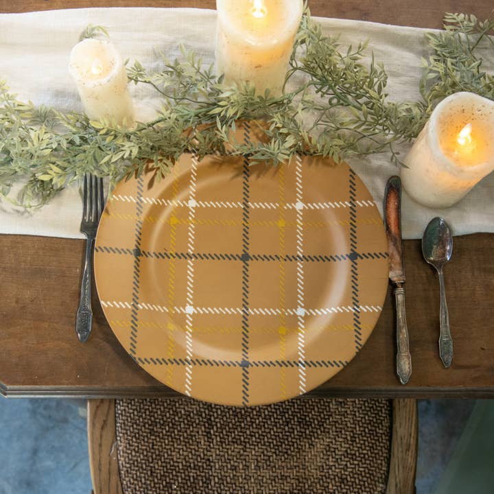 MUSTARD PLAID CHARGER for wholesale by Ragon House
