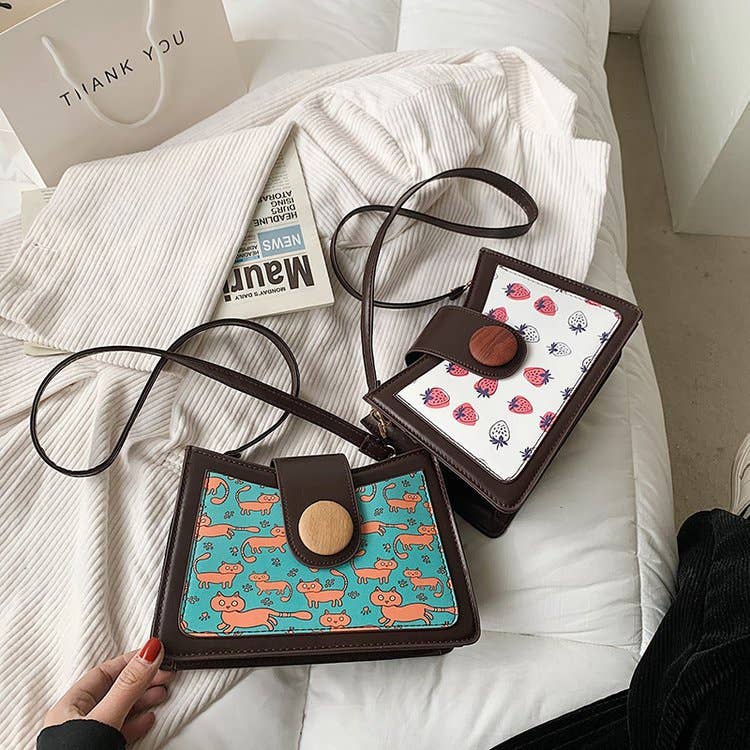 Pink Strawberry Kitty Printed Pu Leather Crossbody HB1393 for wholesale on Faire3