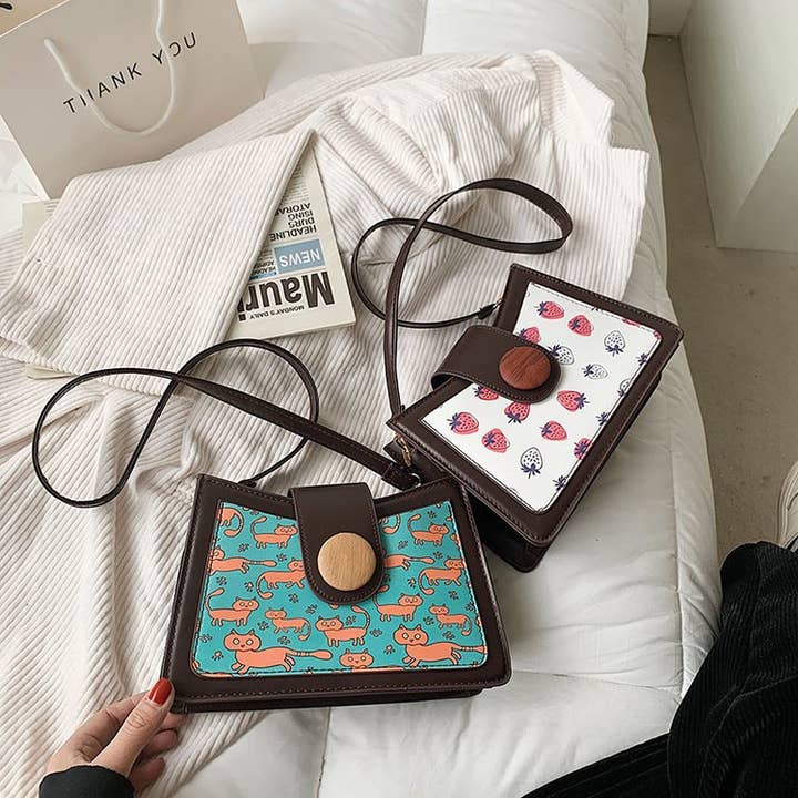 Pink Strawberry Kitty Printed Pu Leather Crossbody HB1393 for wholesale on Faire3