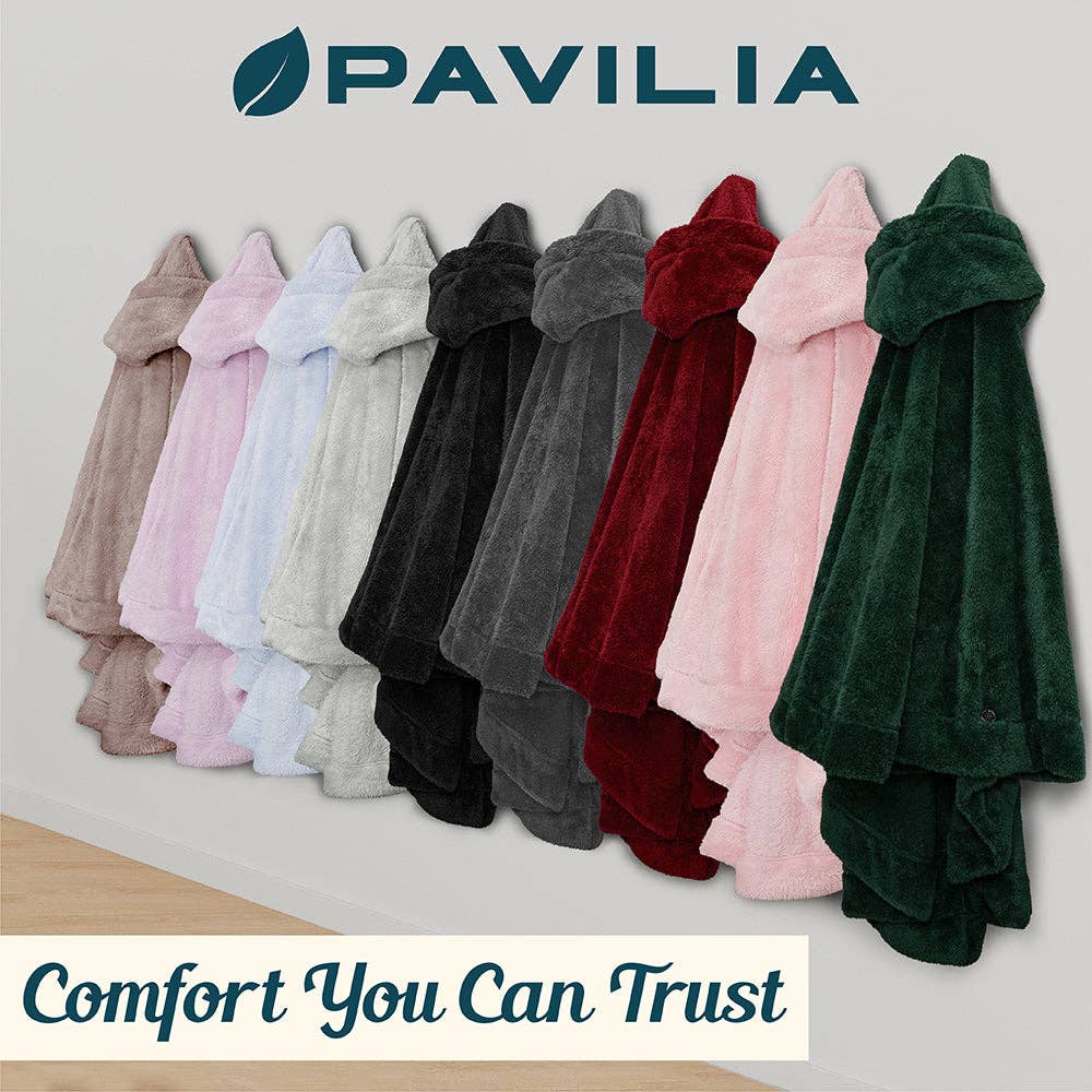Pavilia - Wholesale Poncho - Women's - Angel Wrap Hoodie Sherpa Fluffy Poncho Blanket57