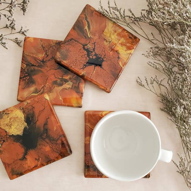 Set of 4" Rustic Marble Resin Ceramic Coasters for wholesale by DMC Original Art