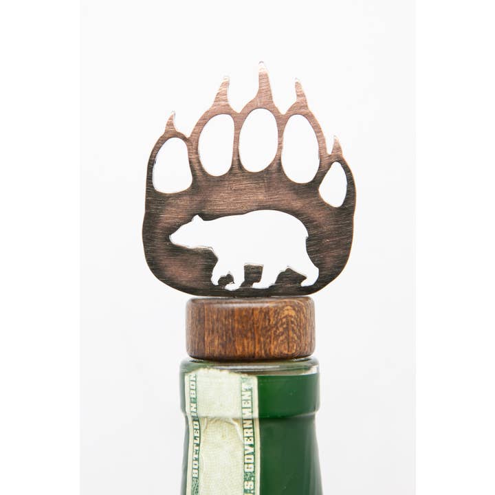 Bear Paw Wine Bottle Stopper for wholesale by Blue Moose Metals