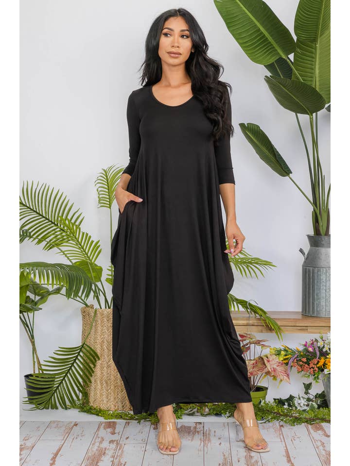 H&H Fashion Inc. - Wholesale Dress - Women's - HH645R-SOLID - 3/4 Sleeve Maxi Dress4