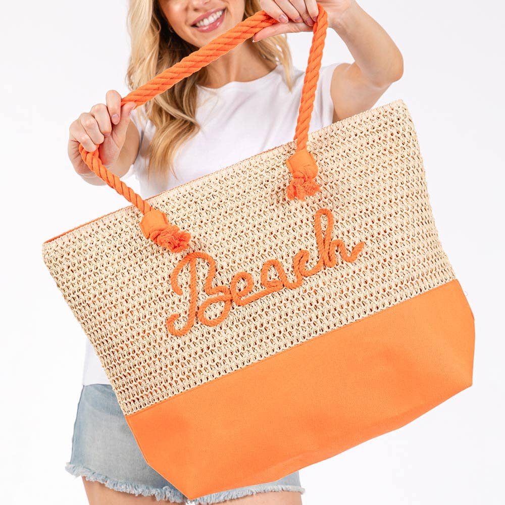 Sensibling Corp. – Engroshandel Strandtaske – Strandtaske med broderet BEACH-budskab, hæklet med tov-håndtag24