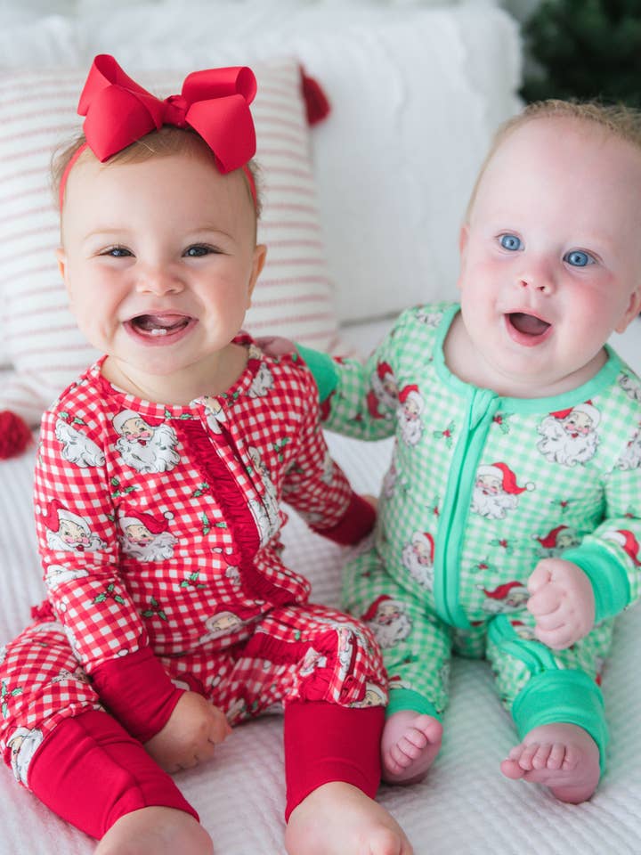 Rouge Pyjama une pièce à volants convertible SoftSnooze™ en viscose de bambou pour bébé fille Rouge Cher Père Noël en vente sur Faire5