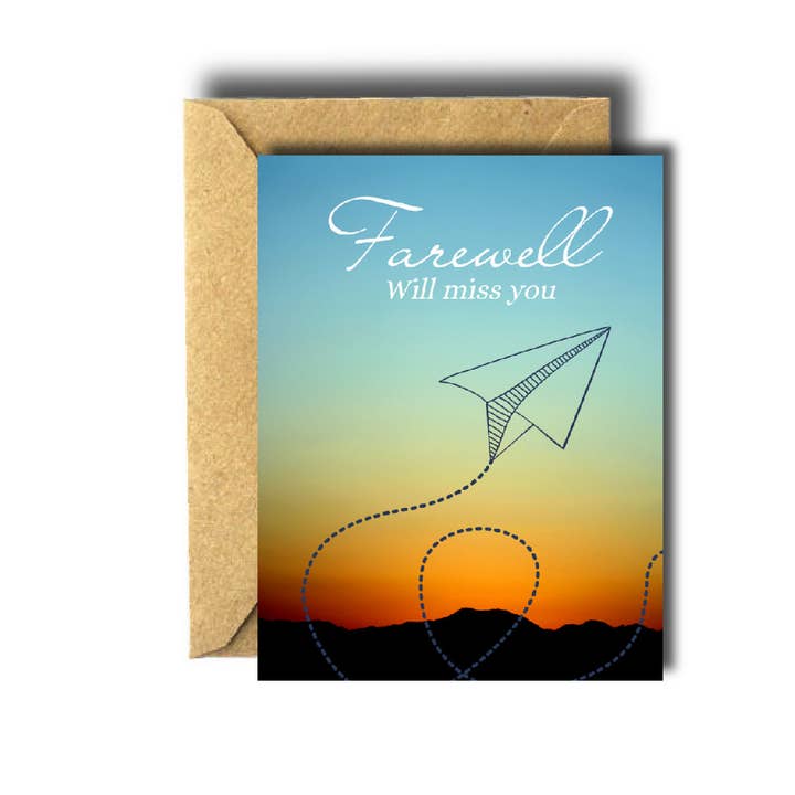 Farewell / Goodbye Flying Airplane Greeting Card for wholesale by Bee Unique