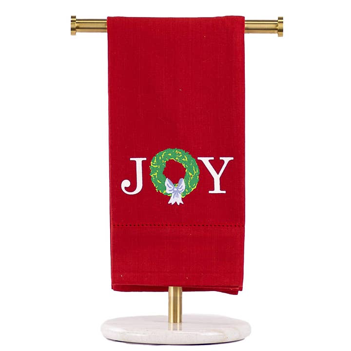 Grand Joy Wreath Hemstitch Handdoek Rood/Wit/Multi 20x28 voor wholesale door The Royal Standard