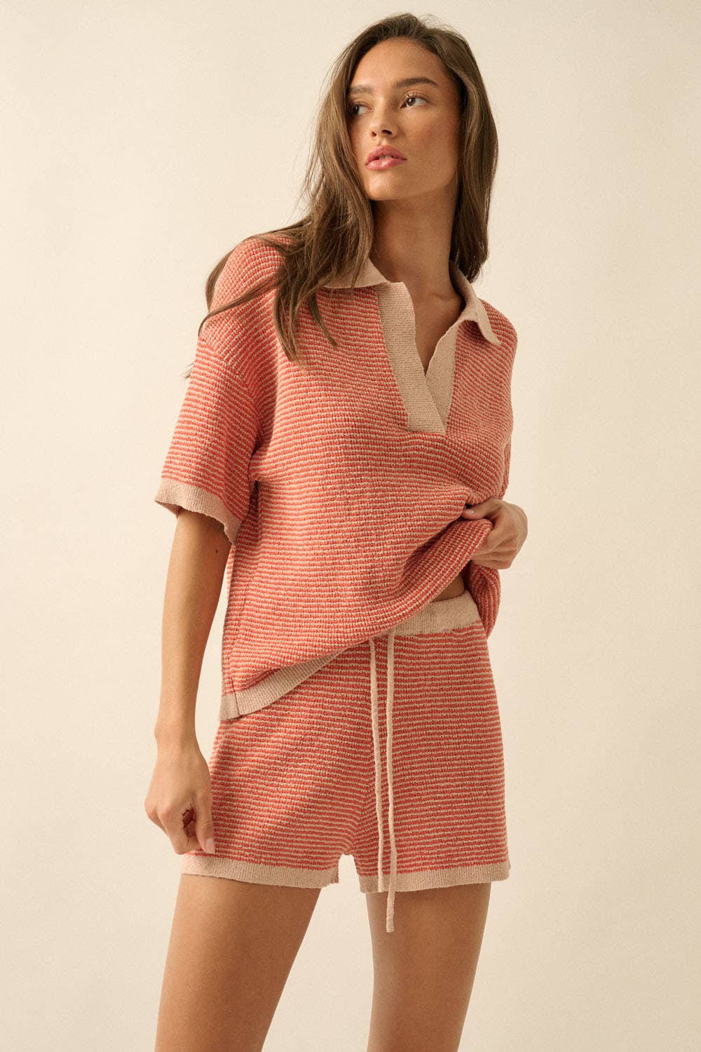 Promesa USA - Wholesale Shorts - Women's - Striped Knit Wide-Leg Drawstring Sweater Shorts26