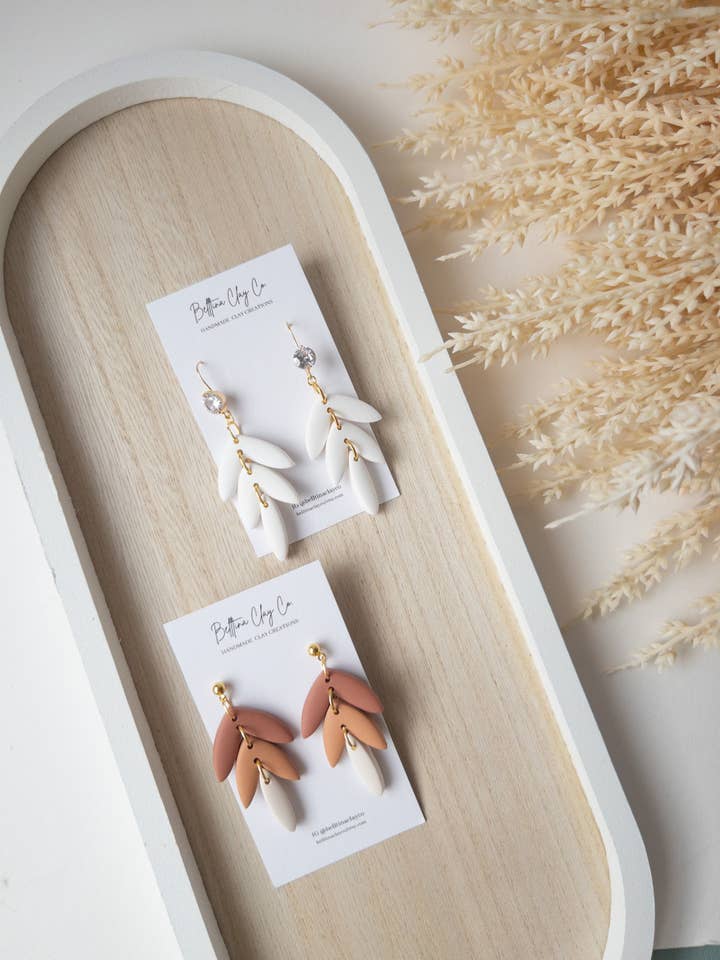 Leaf Earrings | Dangles | Neutrals | Brown | boho | Fall Cla for wholesale by Belltina Clay Co.