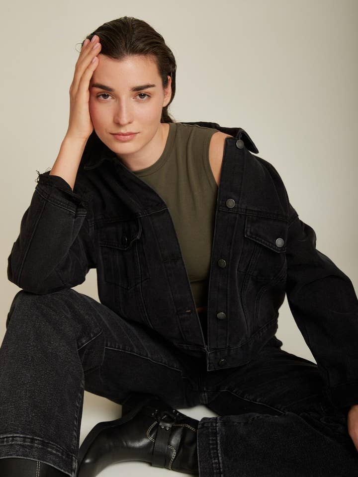 Toxik3 veste courte en denim noir for wholesale by Toxik3