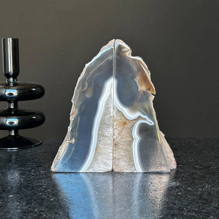 Deep Purple Project - Wholesale Ornament - Agate Geode Bookends, Large Natural Stone Pair2