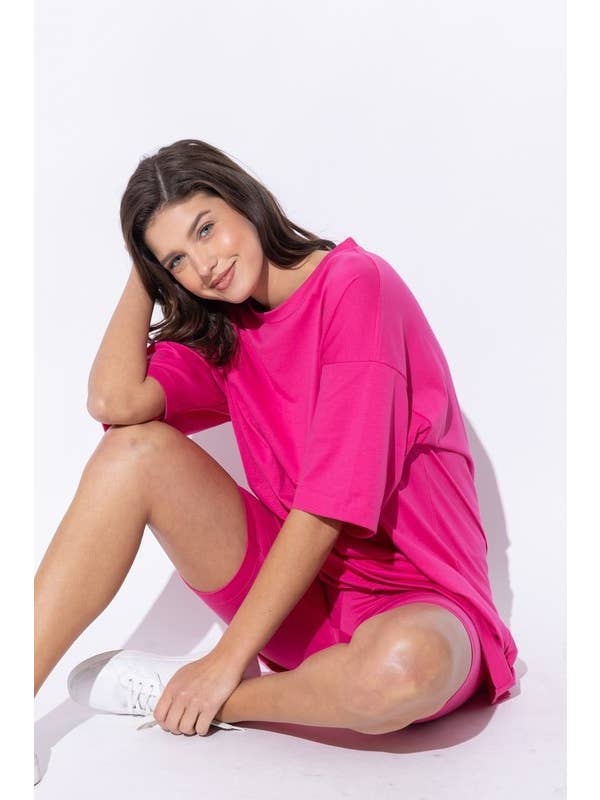 Pink Irene Wholesale - Wholesale Shirt - Women's - PLUS SIZE SOLID OVERSIZED TEE AND BIKER SHORTS SET16