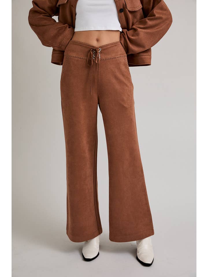 Brown SUEDE PANTS WITH BRAIDED DETAIL for wholesale on Faire1